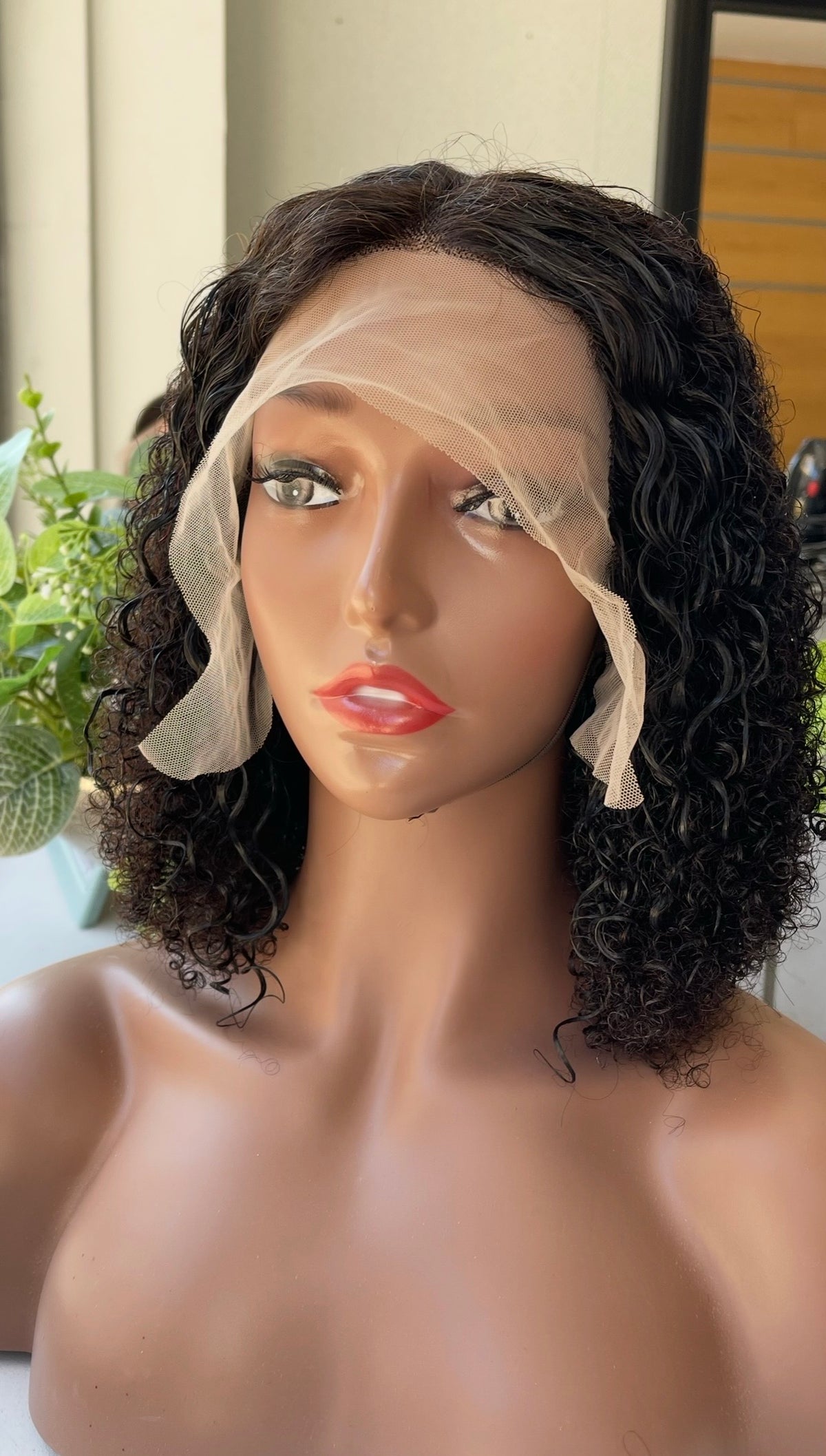 Peruca cacheada de cabelo humano