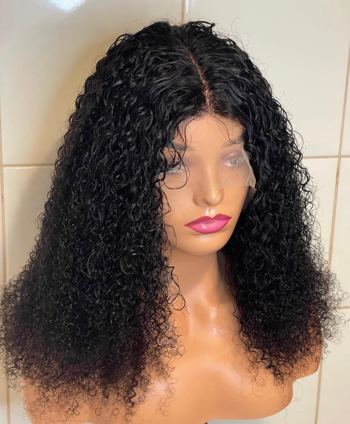 Peruca cacheada de cabelo humano