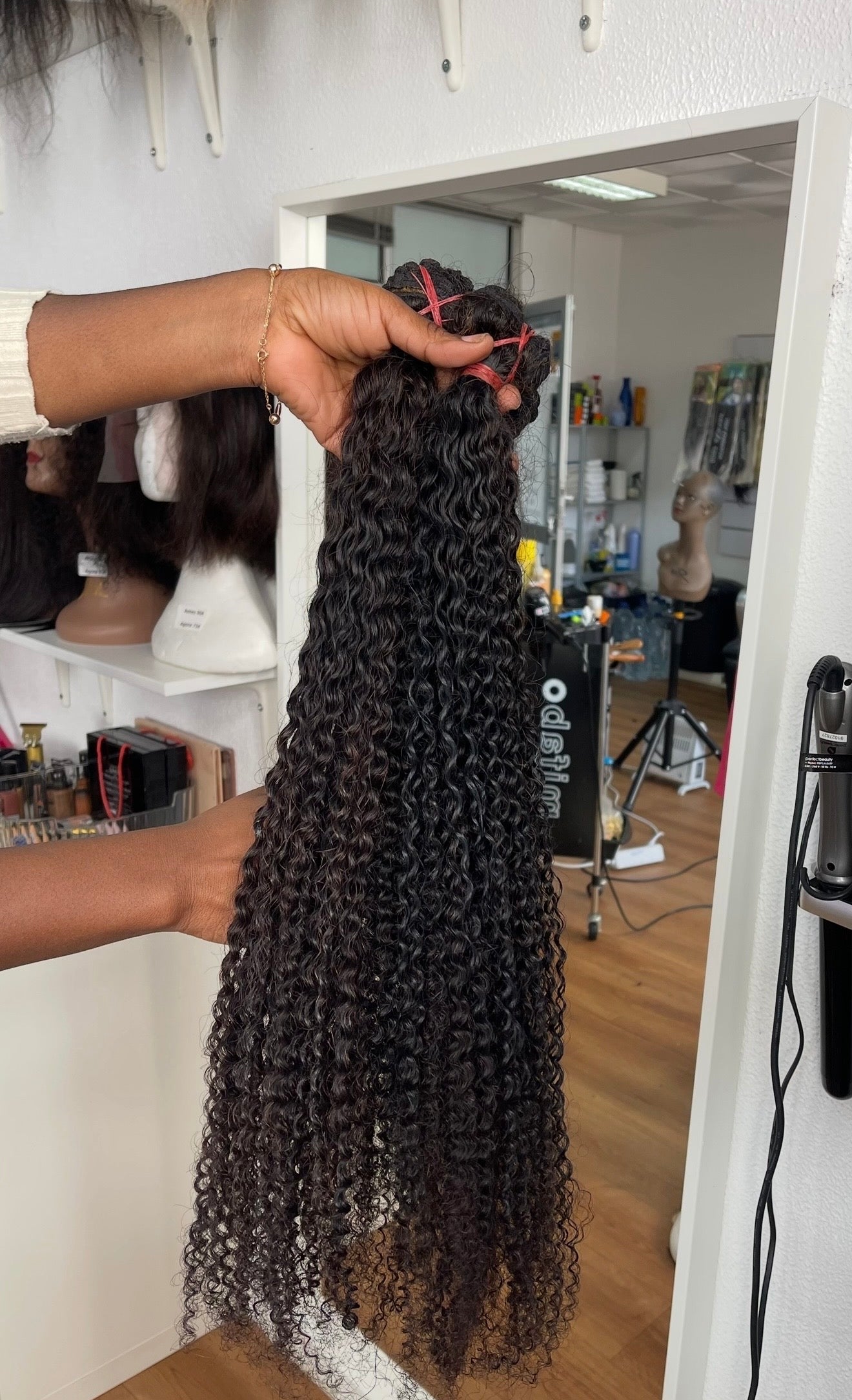 Extensões de cabelo humano (cacheado com costura)
