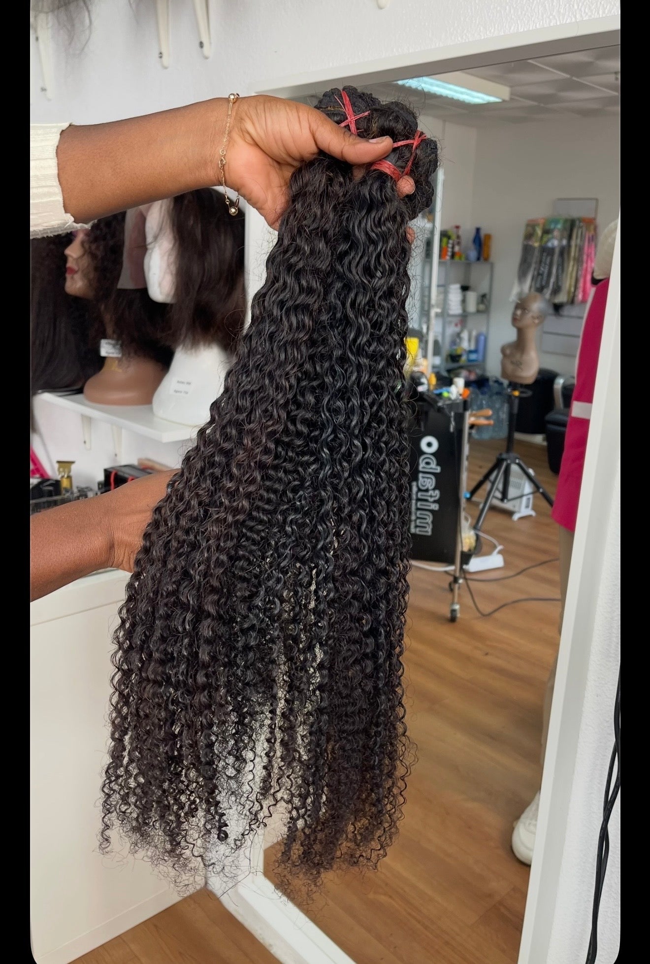 Extensões de cabelo humano (cacheado com costura)