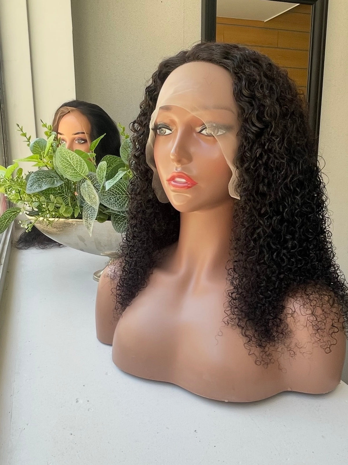 Peruca cacheada de cabelo humano