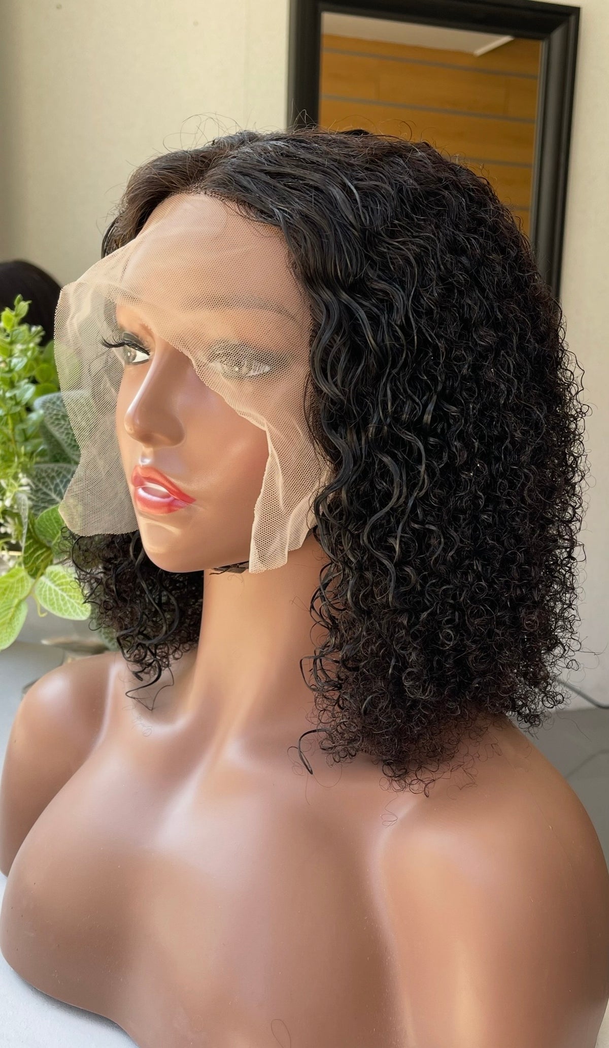 Peruca cacheada de cabelo humano