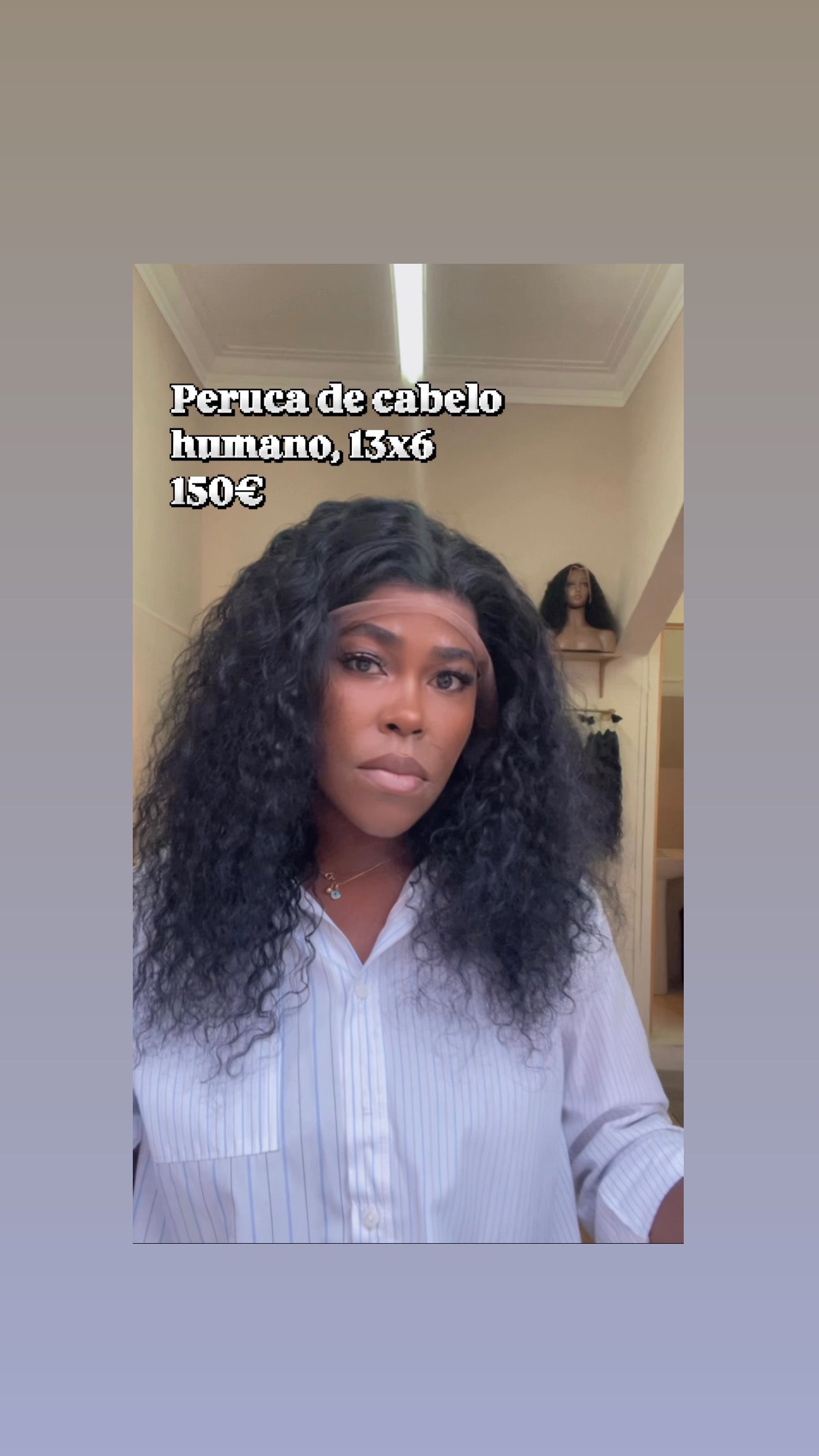 Peruca cacheada de cabelo humano