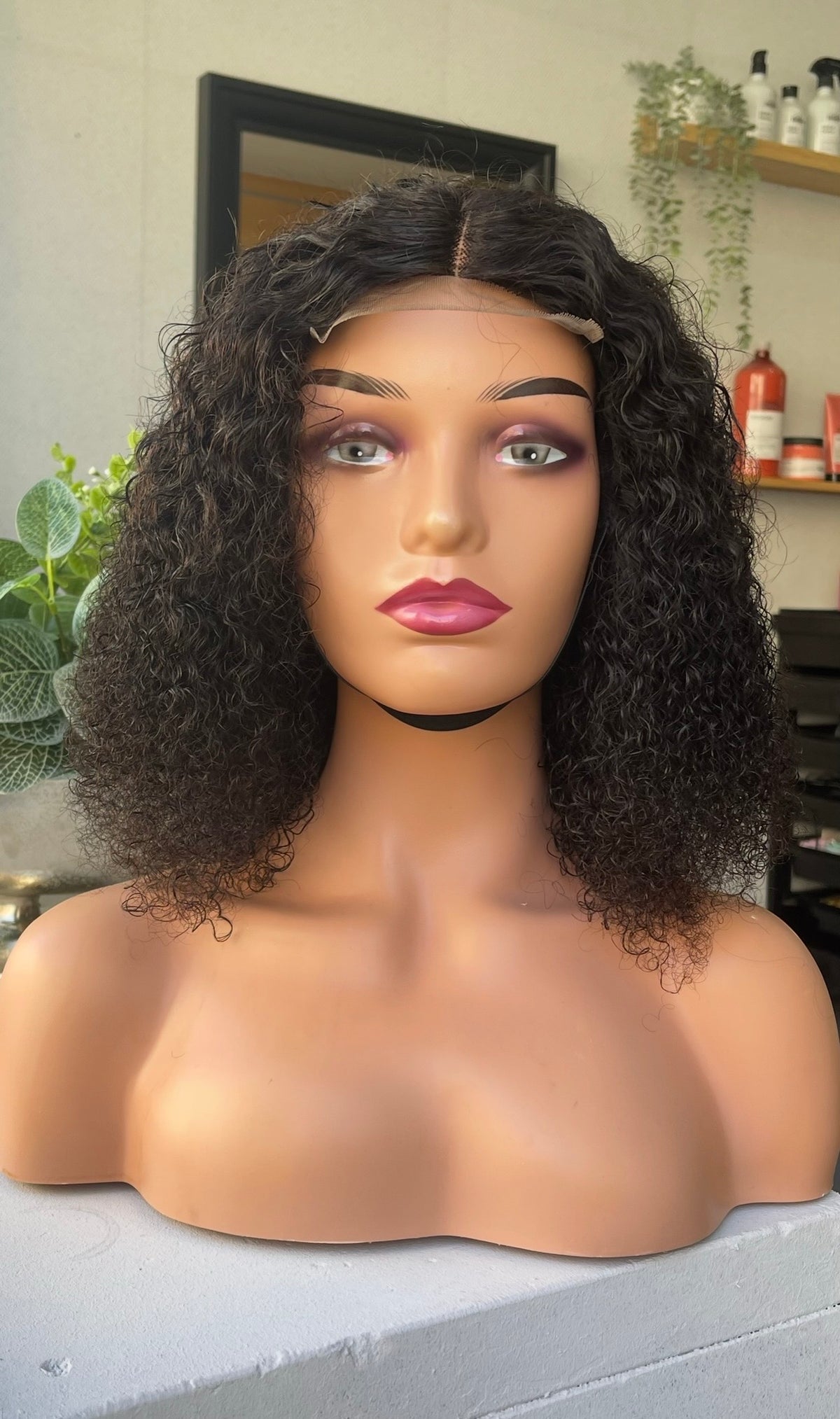 Peruca cacheada de cabelo humano