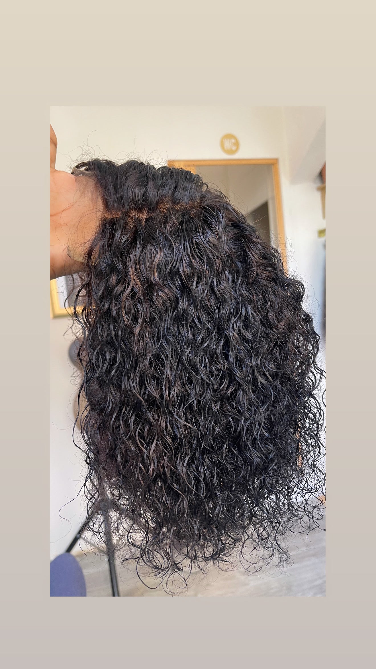 Peruca cacheada de cabelo humano
