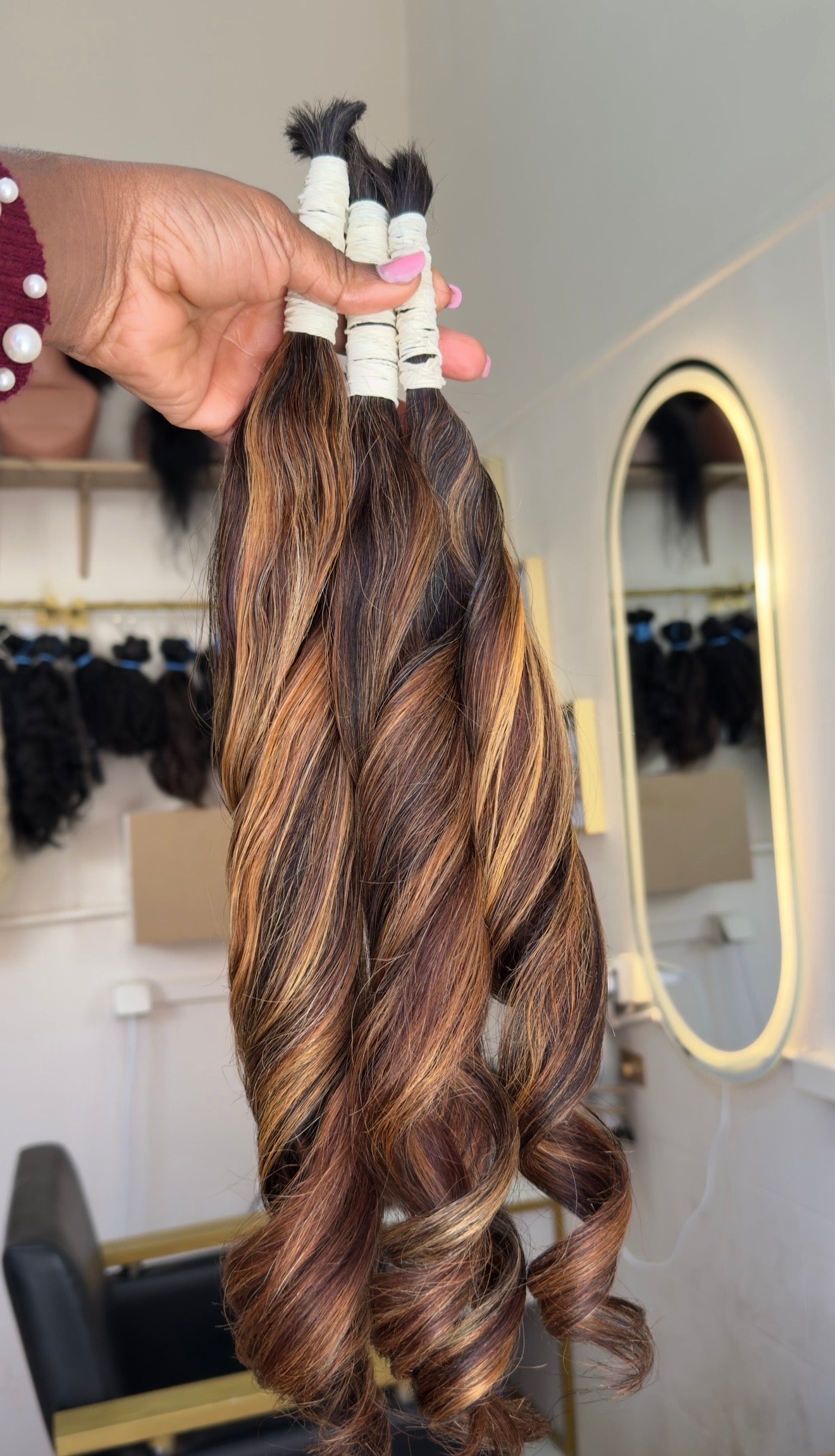 Extensões de cabelo humano morena iluminada